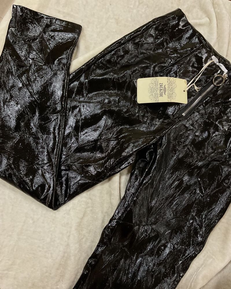 Gloss Black Crushed Leather Pants