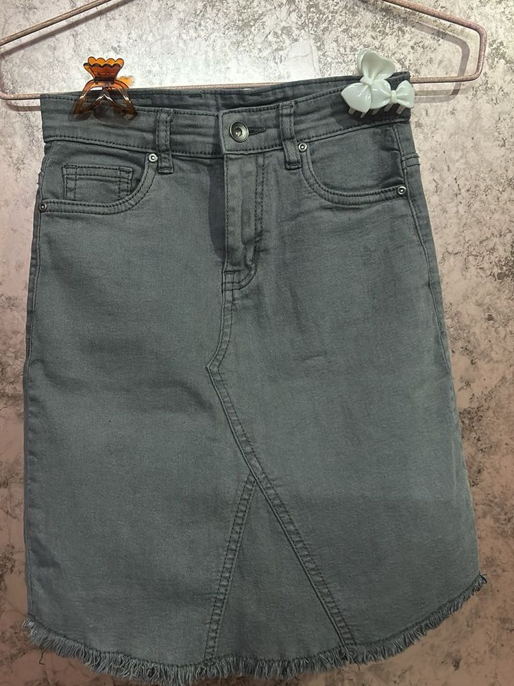 Grey Denim Skirt