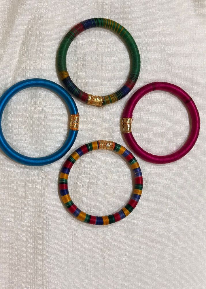 Set of 4 Silk Thread Bangles - Multicolor Boho