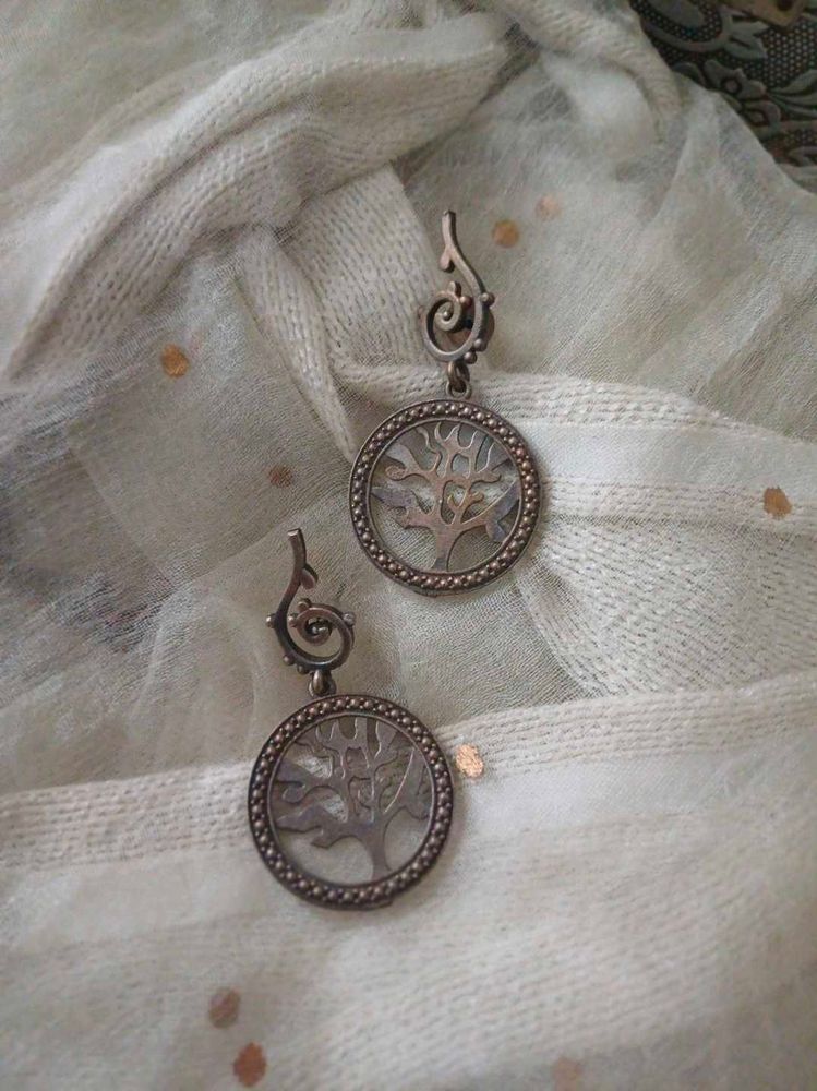 Brass silverlookalike Tree of Life Dangle Earrings