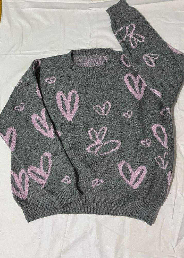 Grey Heart Print Sweater