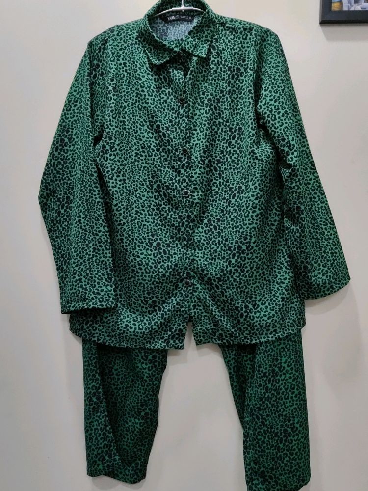 Zara Green Leopard Print Coord Set