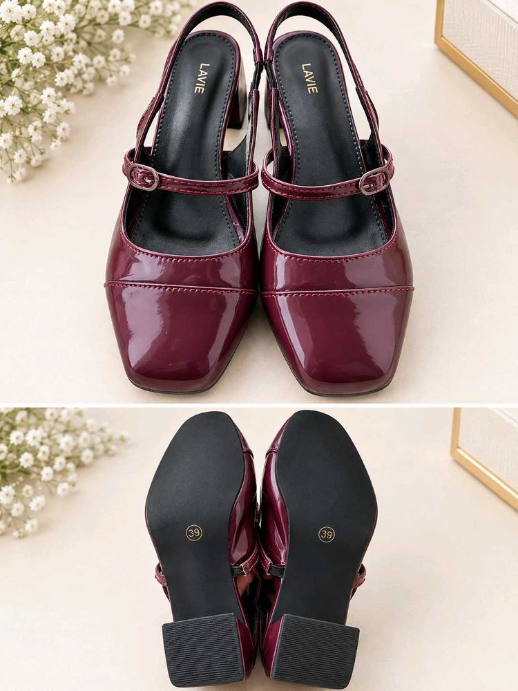 Chic Burgundy Patent Slingback Heels