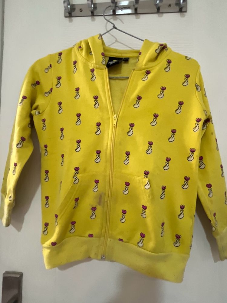 Yellow Sweatshirt With Hoodie For 6-7 Ys