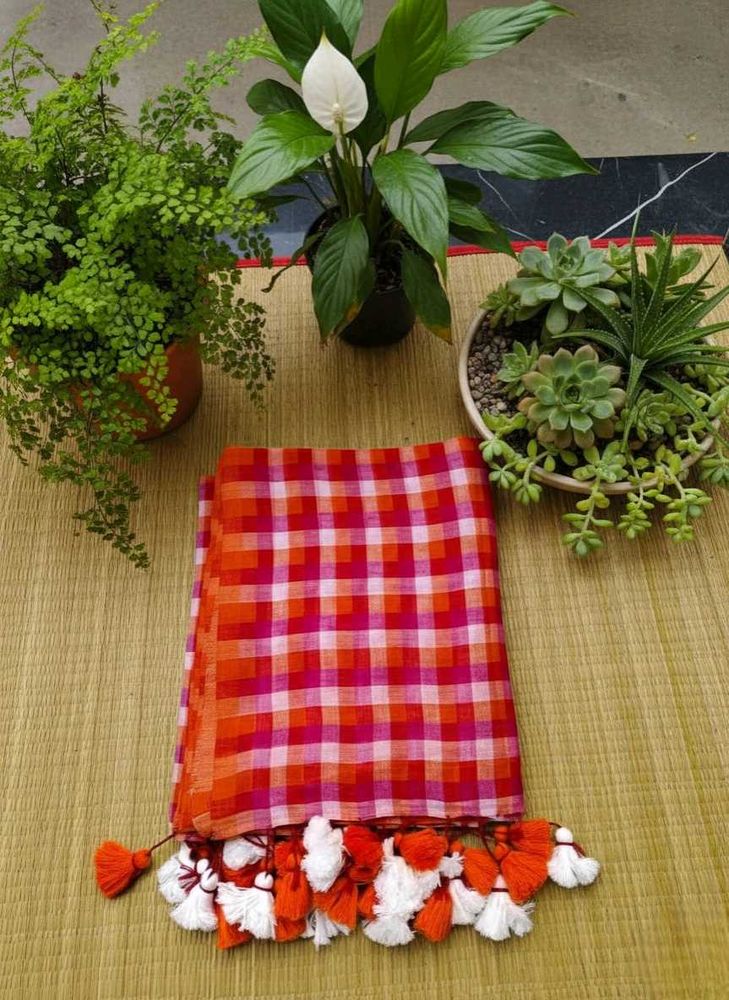 Brand New Vibrant Checkered Saree with Tassels