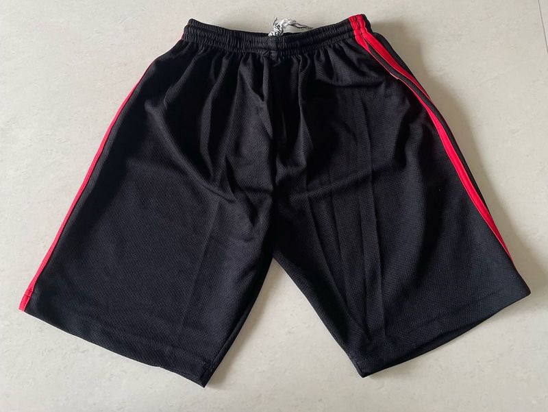 Black Athletic Shorts with Red Stripe