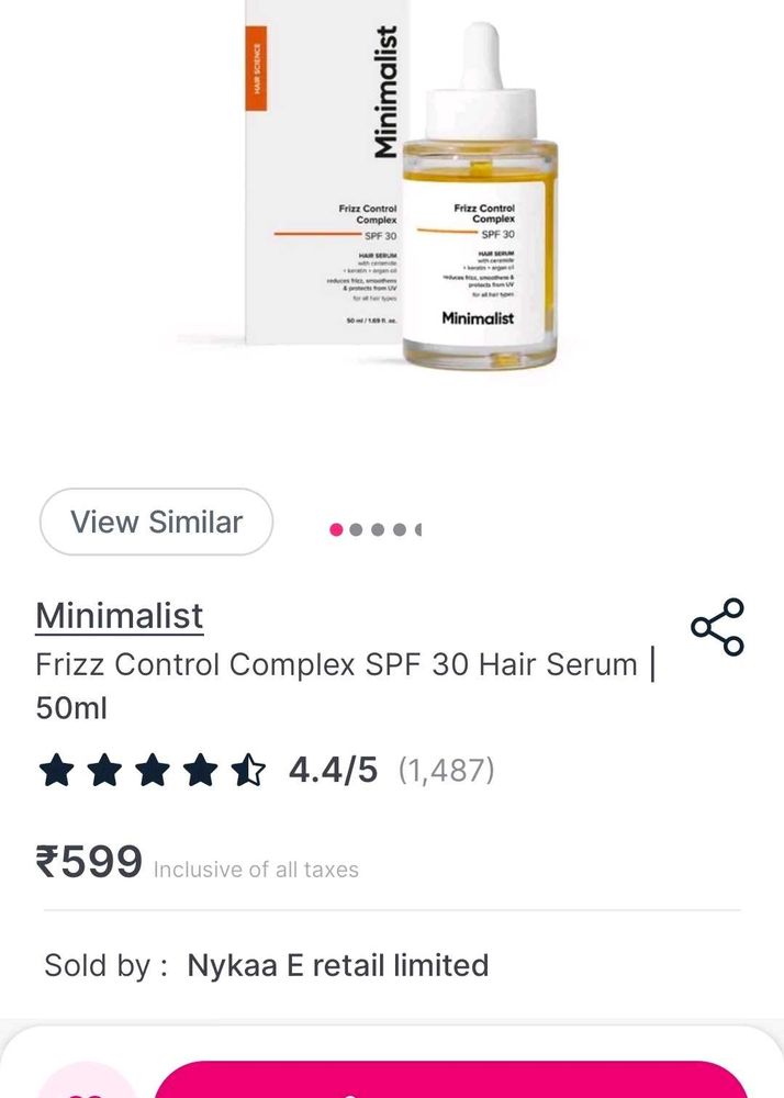 Minimalist Frizz Control Hair Serum SPF 30 and fac
