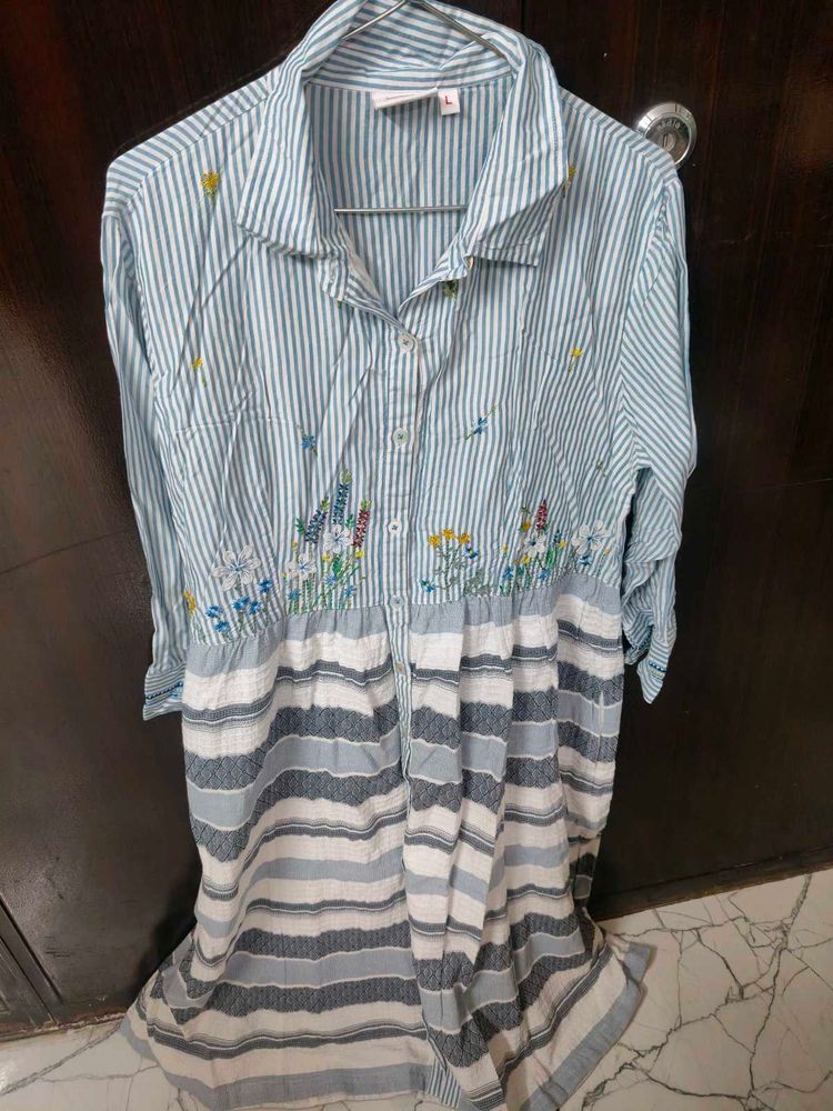 Unused Striped Floral Shirt Dress