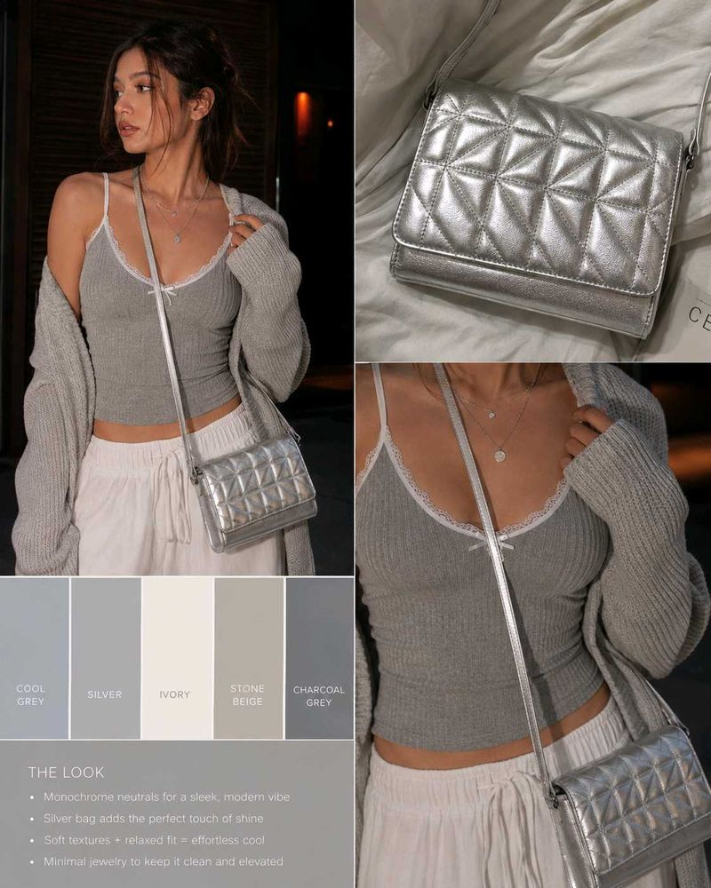 Chic Silver Quilted Crossbody Bag
