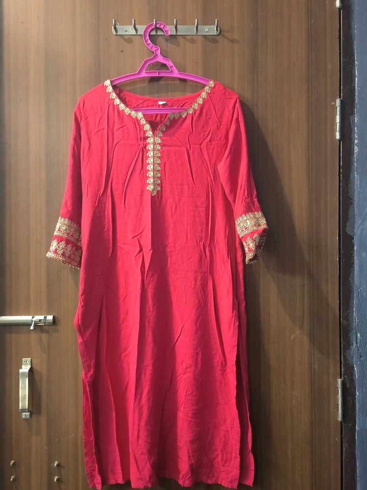 Vibrant Red Embroidered Kurta