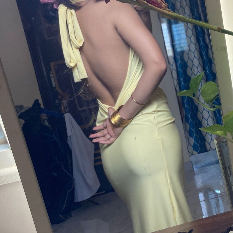 Elegant Yellow Halter Neck Maxi Dress