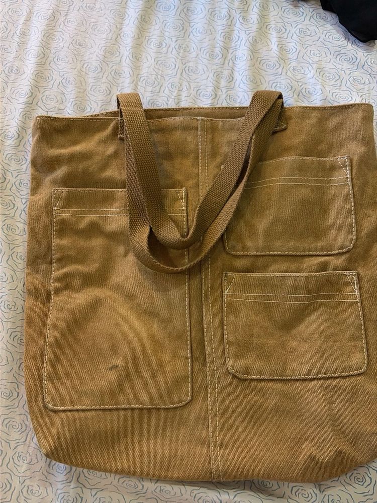 Brown Suede Tote Bag with Pockets