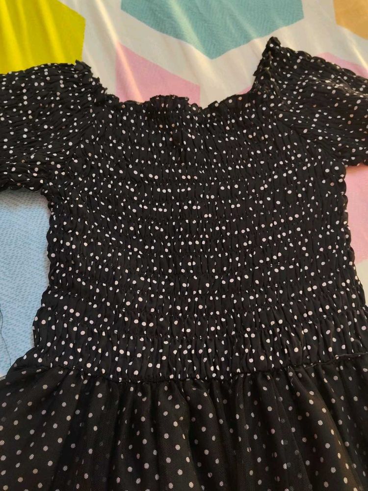 Black &amp; White Polka Dot Maxi Dress