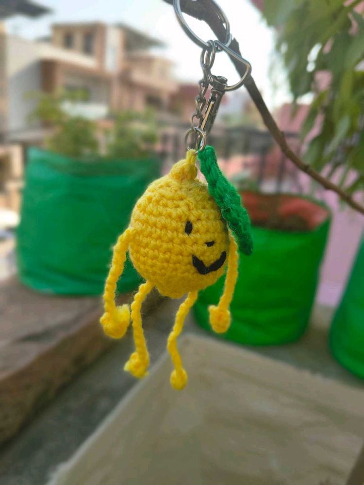 Handmade Crochet Lemon Keychain