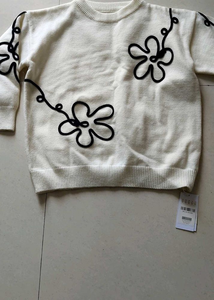 Cream Knit Sweater with Black Detail