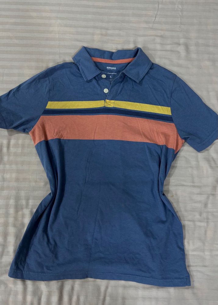 Blue Striped Polo T-Shirt
