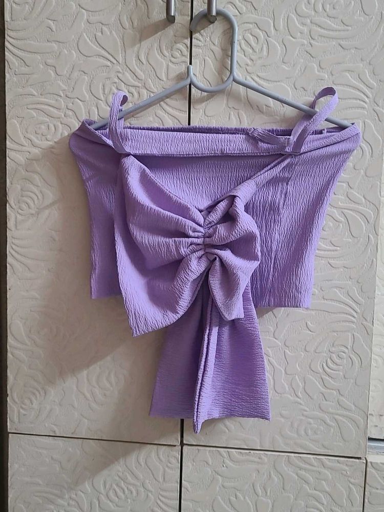 Lavender Off-Shoulder Bow Crop Top