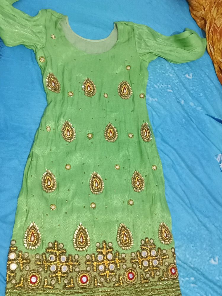 Green Embellished Salwar Kameez