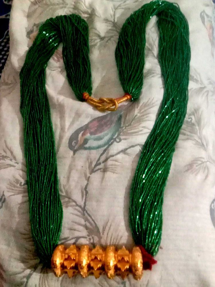 Green Beaded Gorkha Chadke Tilhari with Gold Penda