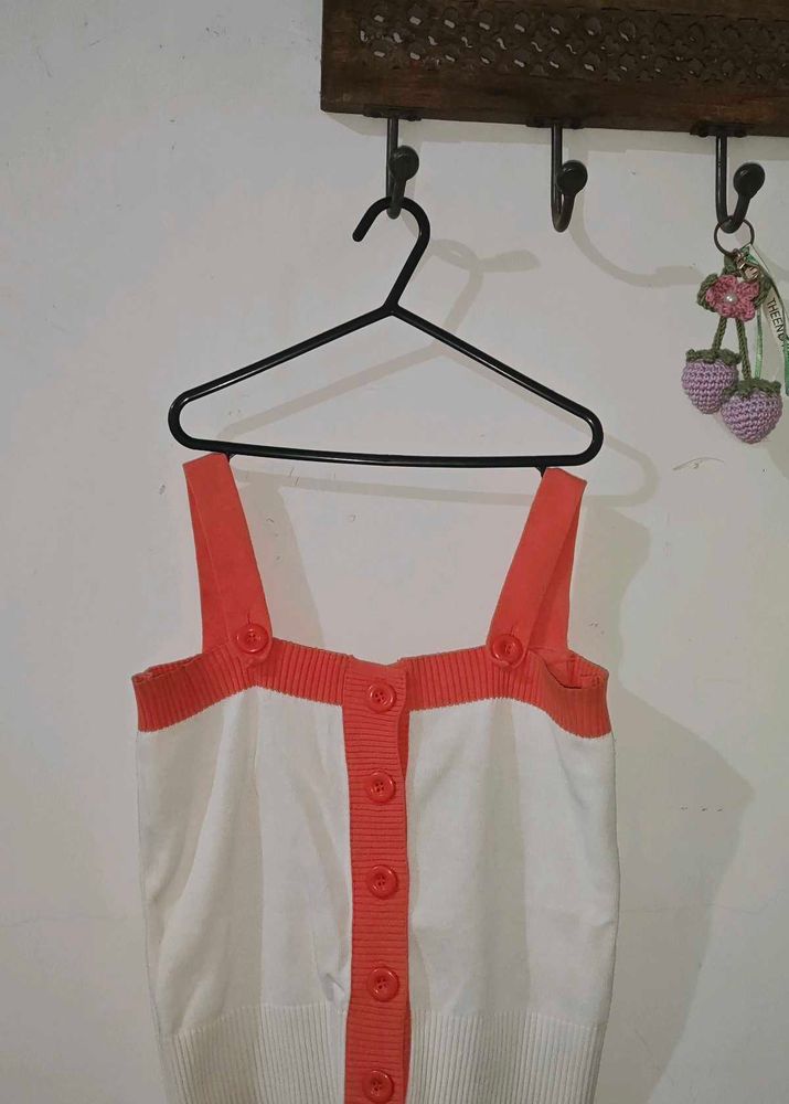 Coral &amp; White Button-Up Tank Top