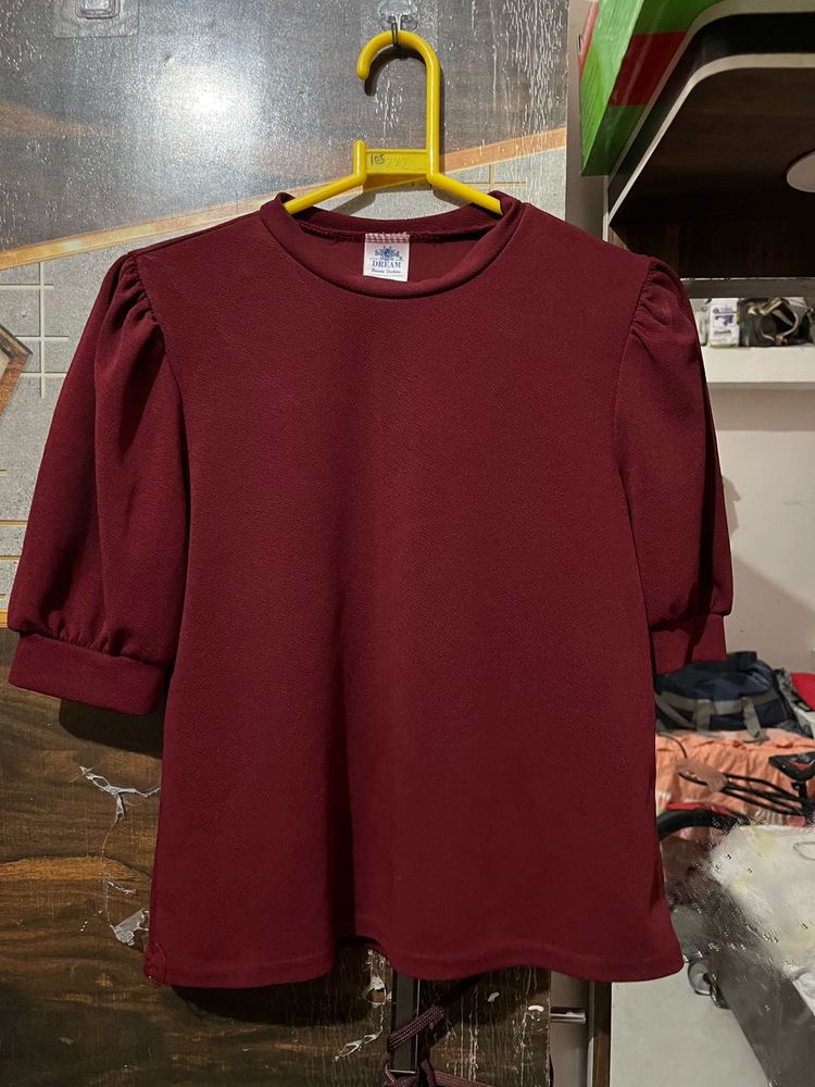 Maroon Puff Sleeve Top
