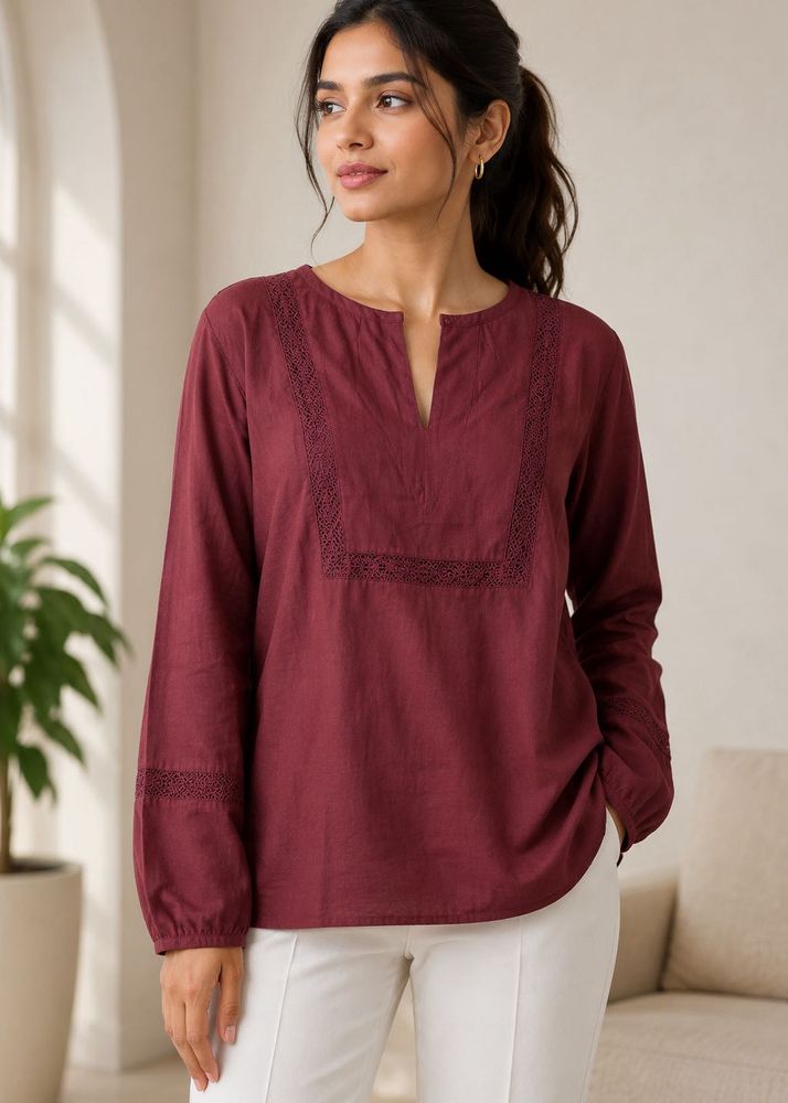 Maroon Embroidered Kurti
