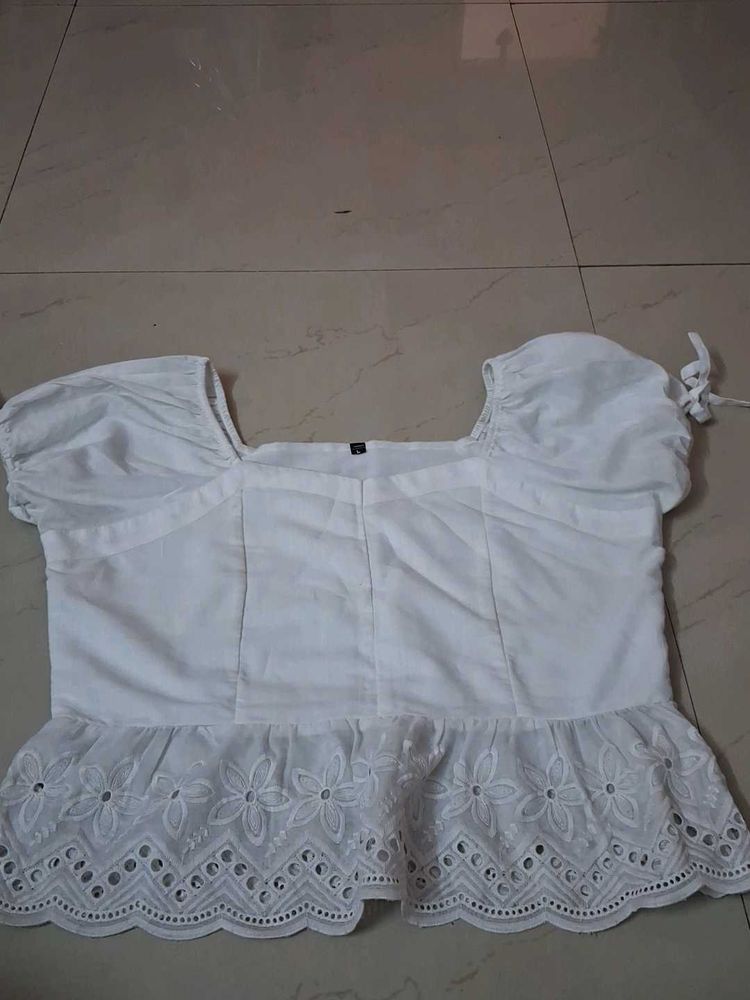 White Eyelet Peplum Top