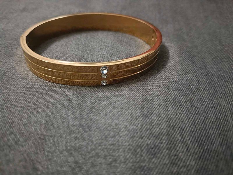 Gold-Tone Bangle Bracelet with Rhinestones