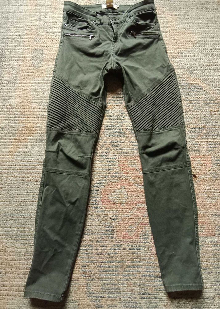 H&amp;M LOGG olive green moto jeans f