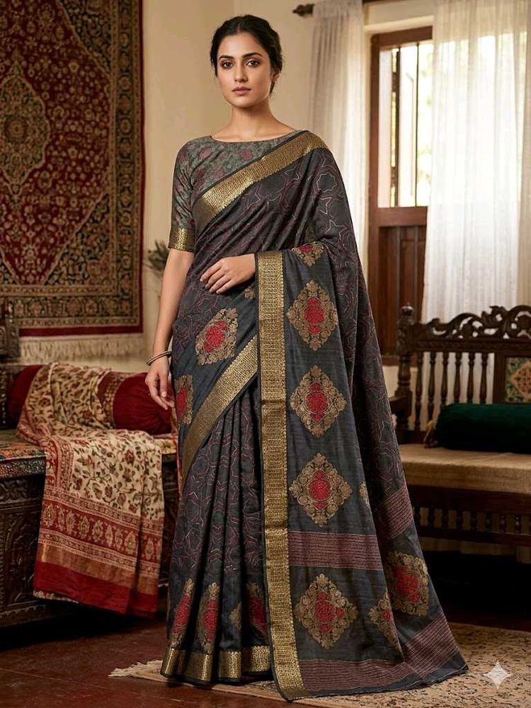 Elegant Charcoal Grey Art Silk Saree with Traditio