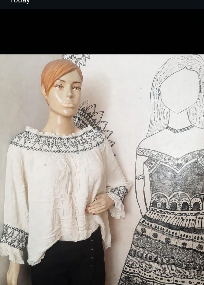 Off-White Embroidered Blouse Top