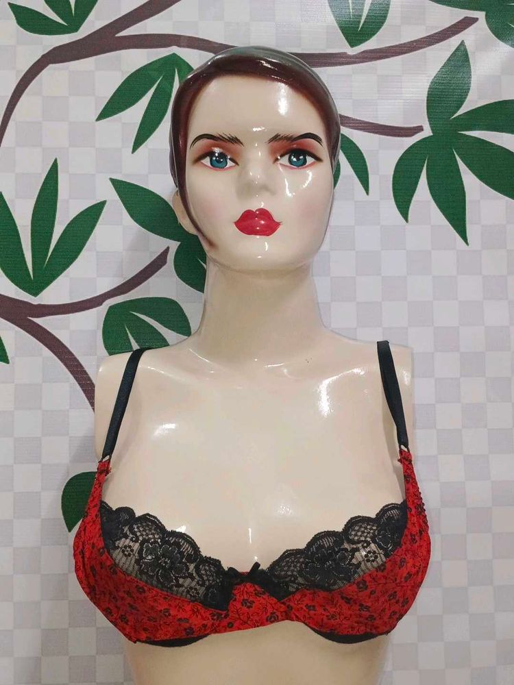 (700)Red &amp; Black Lace Bra