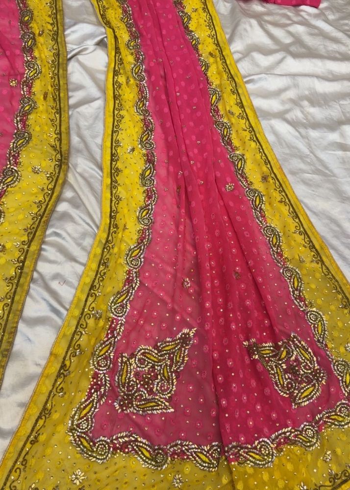 Pink and Yellow  Saree with blouse