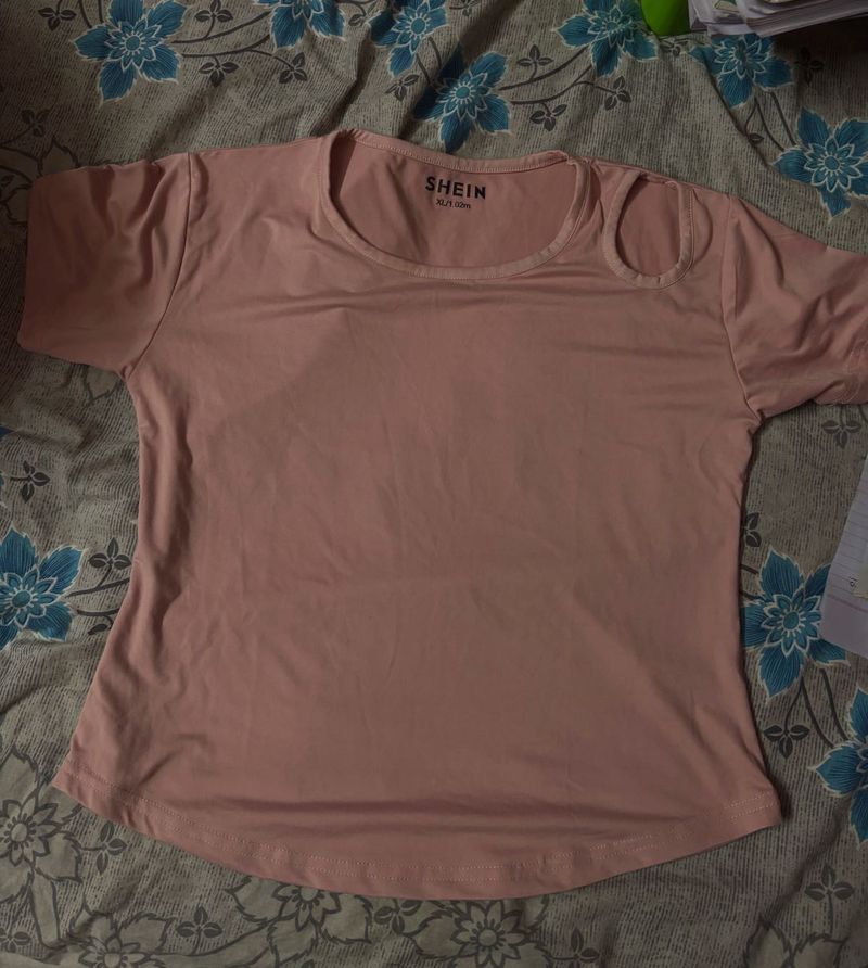 Pink Cut-Out Shoulder T-Shirt