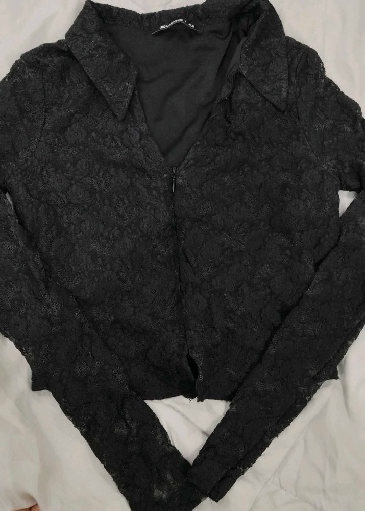 Chic Black Lace Collared Top