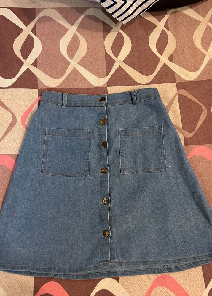 Denim Button-Up A-Line Skirt🩵