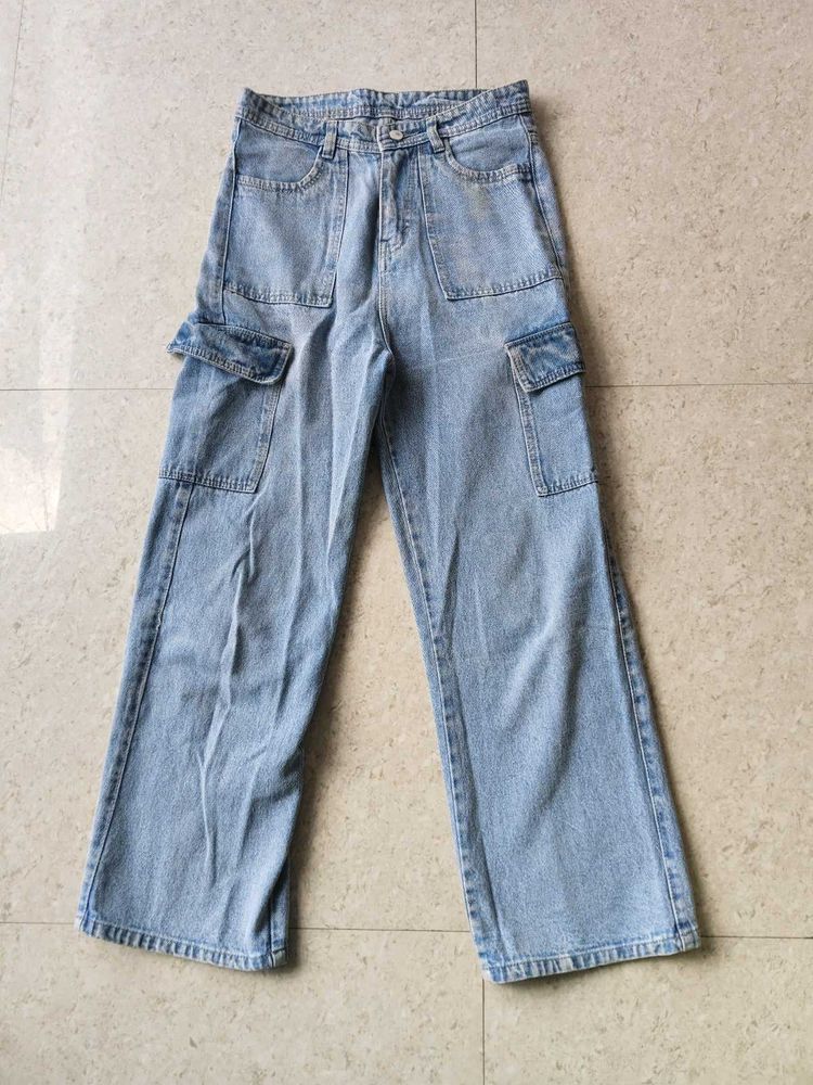 Light Wash Denim Cargo Pants