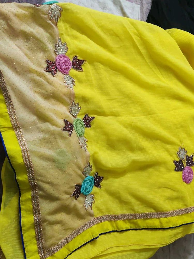 navratri Vibrant Yellow Embroidered Saree