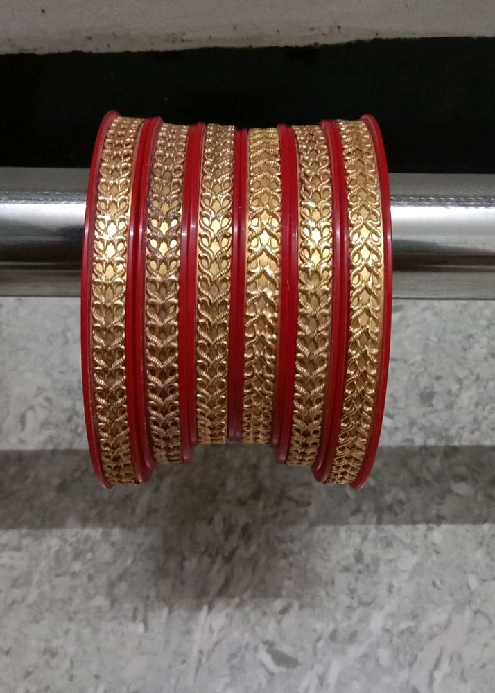 Red &amp; Gold Bangle Set - Indian Traditional