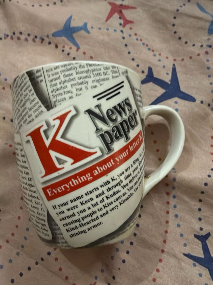 Novelty Newspaper Letter K Mug