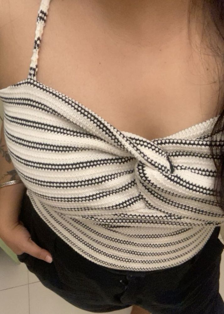 Striped Twist Front Crop Top