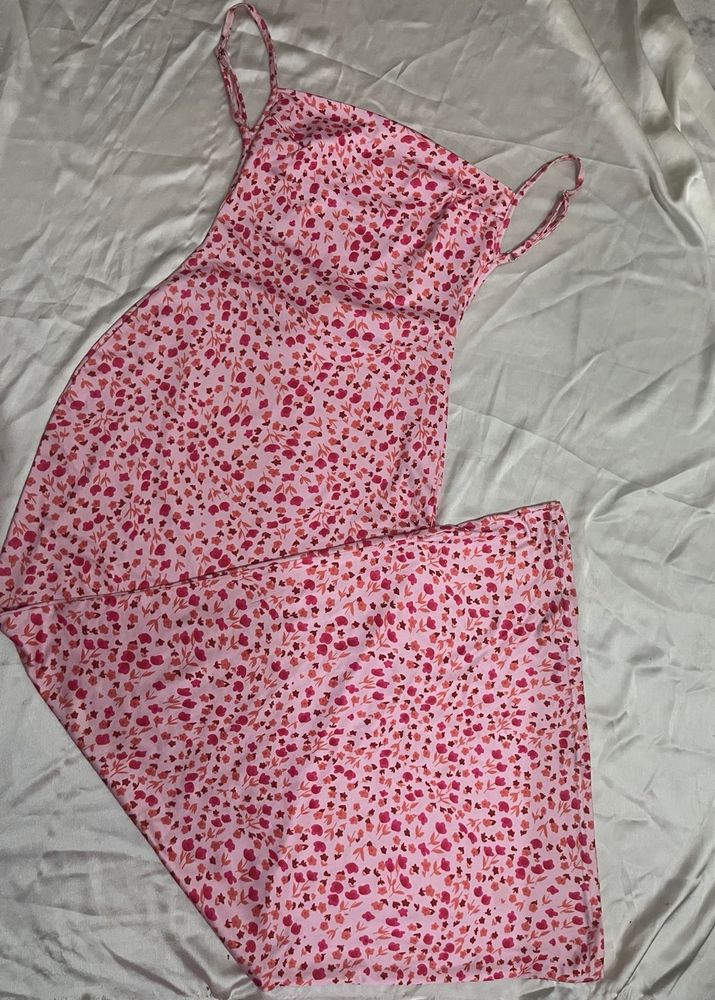Pink Floral Midi Dress
