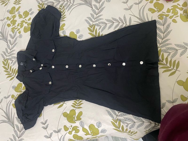 forever 21 Black Puff Sleeve Button-Up Dress