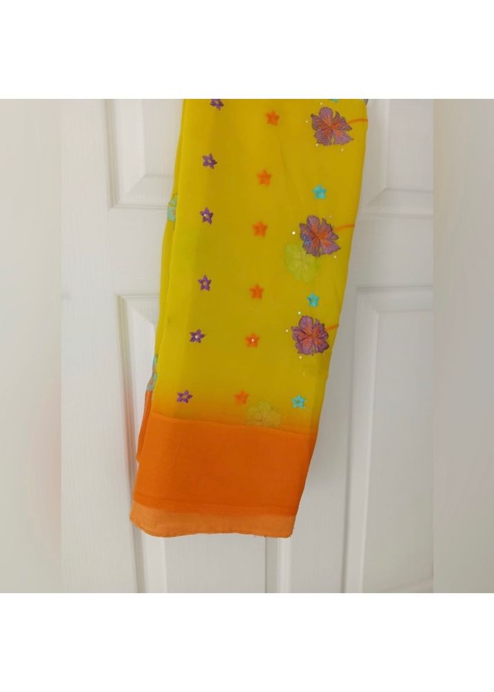 Georgette Fabric Saree With Yellow Orange Colour