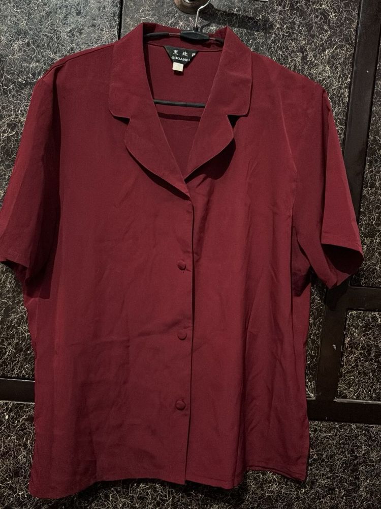 Elegant Burgundy Short Sleeve Blouse