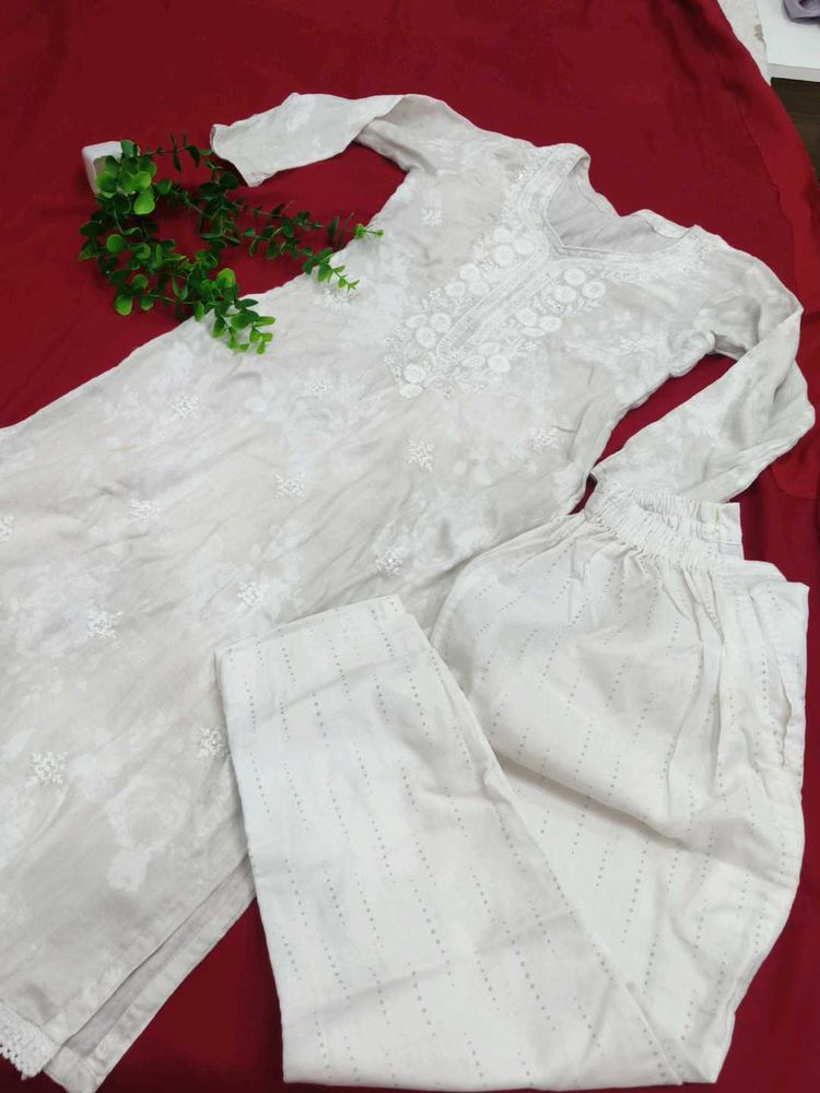 Elegant White  Kurta Set