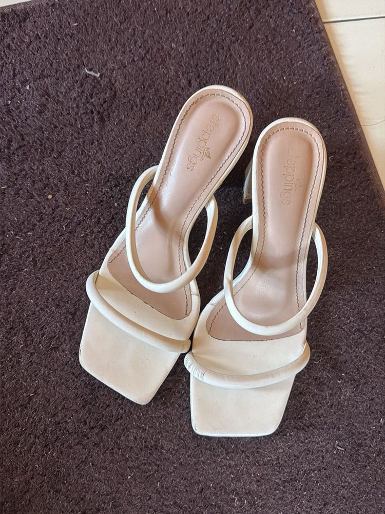Stylish Cream Block Heel Sandals