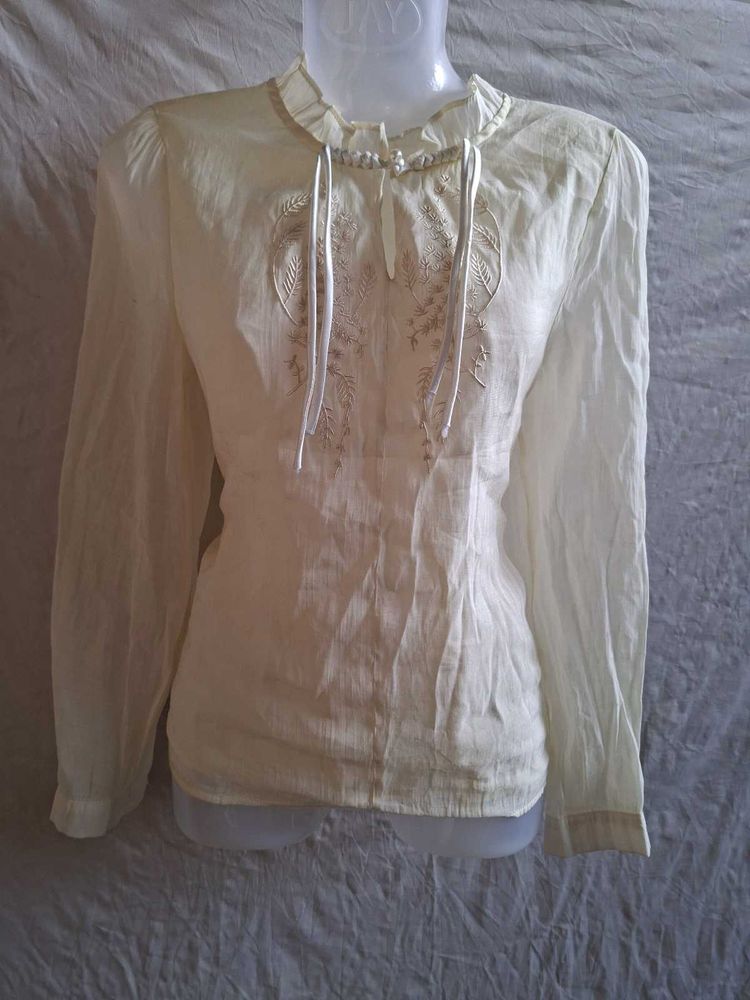 Cream Embroidered tops