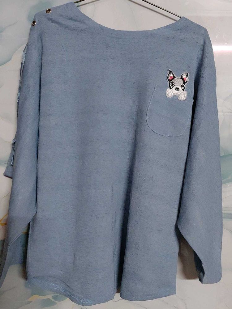 Cute Embroidered Blue Top