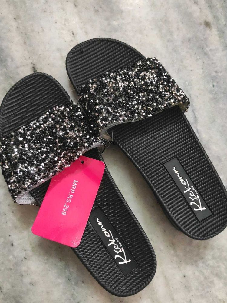 Sparkly Black Slides